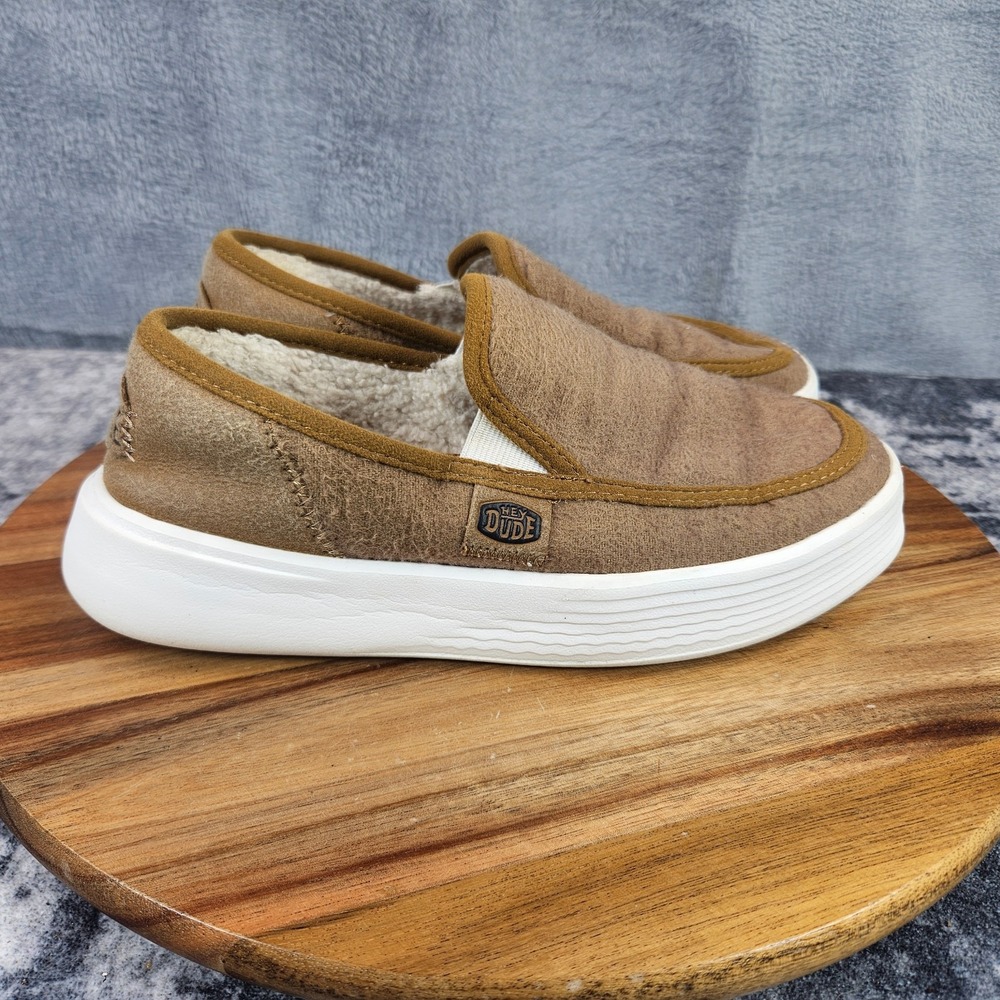 Hey Dude Sunapee Shoes Womens 6 Cognac White Faux Shearling Slip-On Comfort